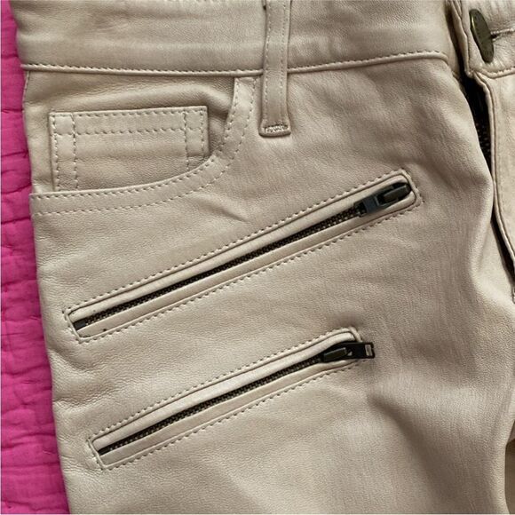 Maje genuine leather Stylish Tan Skinny stretchy Pants with Zipper Details, XS - Picture 4 of 10